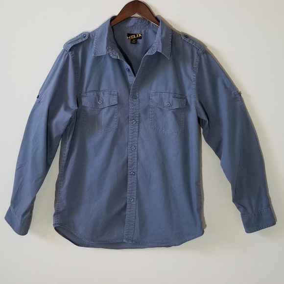 Mens M Blue Grey Helix Button Down 